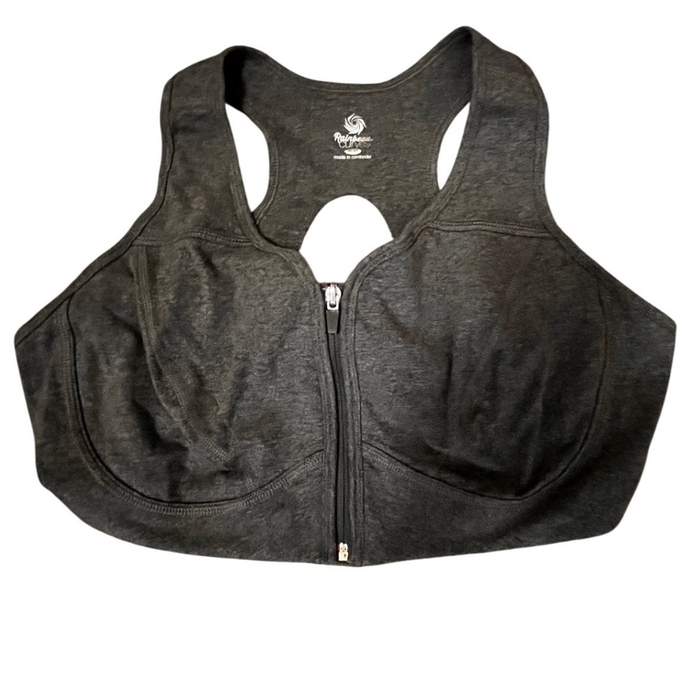 Rainbeau Curves Women Gray Front Zip Racerback Sports Bra Plus Size 18-20